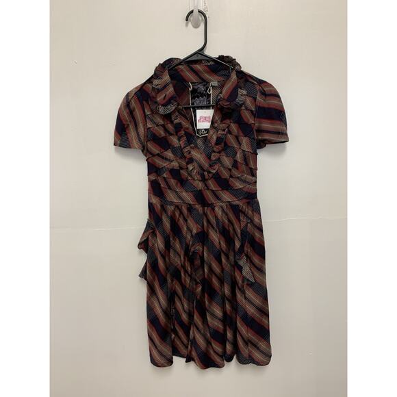 L.A.M.B. Dresses & Skirts - L.A.M.B. Womens Plaid Short Sleeve Ruffle Mini Shirt Dress Red Blue Tan Size 2